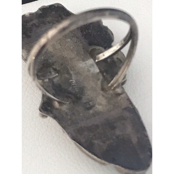 Vintage 1970s Sterling Silver Ring Malachite Native American Signed H 4X - Picture 5 of 5